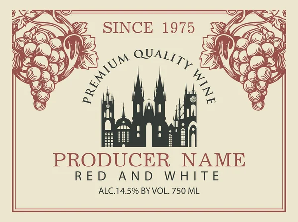 Ετικέτα Κρασιού Για Ερυθρό Και Λευκό Κρασί Σιλουέτα Παλιάς Ευρωπαϊκής — Διανυσματικό Αρχείο