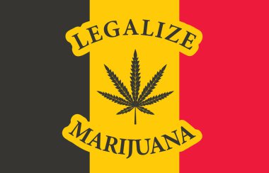 Kenevir yaprağıyla Belçika bayrağı şeklinde pankart. Esrarı yasallaştırma kavramı, Belçika 'da esrar. Esrarın tıbbi açıdan yasallaştırılması. Uyuşturucu kullanımı. Ot içiyorum.