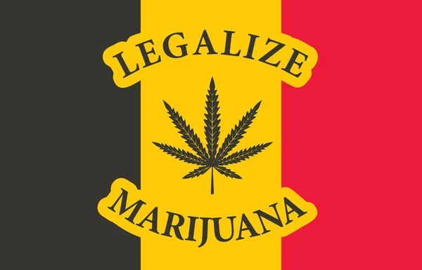 Прапор Формі Бельгійського Прапора Листком Коноплі Концепція Легалізації Марихуани Канабісу — стоковий вектор