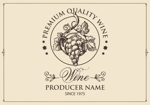 Wine Label Hand Drawn Bunch Grapes Calligraphic Inscription Light Background — Stock Vector