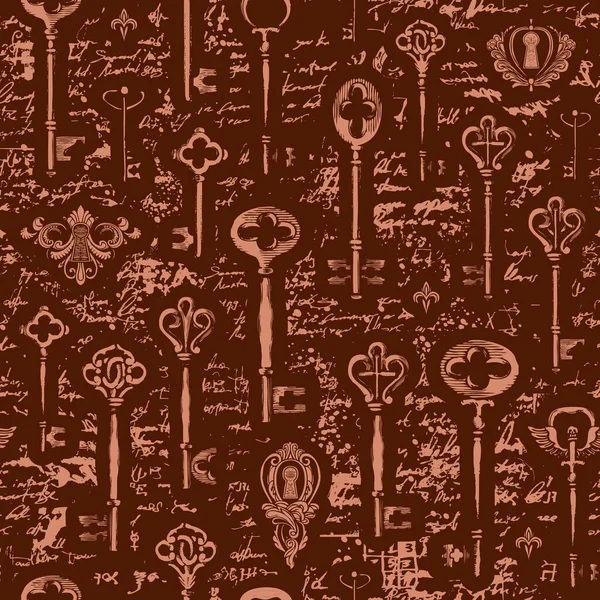 Dekoratif Desensiz Antika Çizimi Anahtarlar Eski Usul Anahtar Delikleri Kahverengi — Stok Vektör