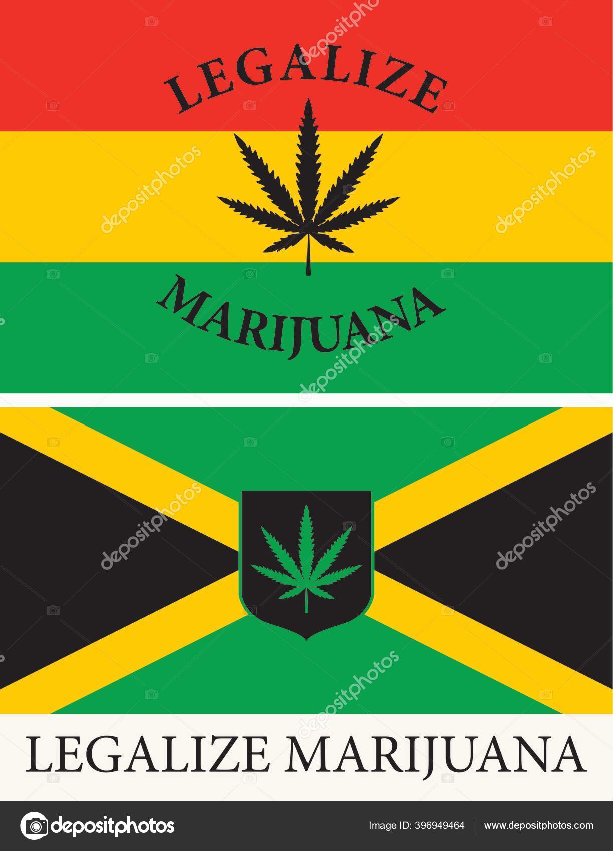 ジャマイカ国旗とラスタファリアン旗の形をした旗 マリファナを合法化し ジャマイカで大麻を合法化するという概念 薬物使用と差別化 雑草の喫煙 ストックベクター C Paseven