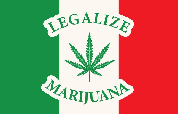 イタリア国旗の形をした旗で麻の葉を持つ マリファナを合法化するという概念 イタリアの大麻 大麻の医療合法化 薬物使用 雑草の喫煙 — ストックベクタ