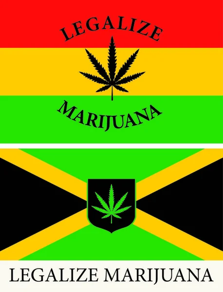 Bandeira Forma Bandeiras Jamaicanas Rastafarianas Com Uma Folha Cânhamo Conceito — Vetor de Stock