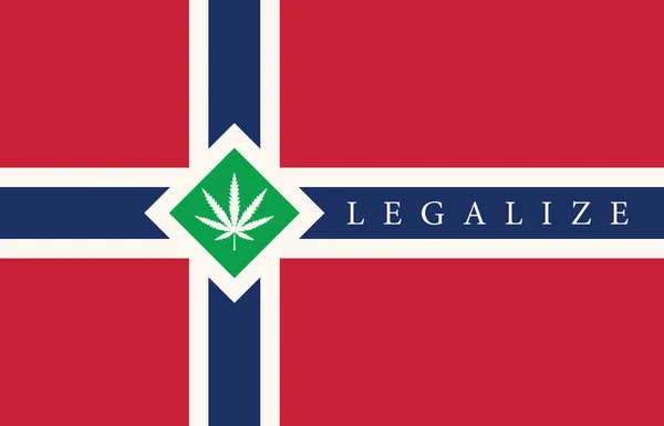 ノルウェー国旗の形をした旗で麻の葉を持つ マリファナの合法化 ノルウェーの大麻の概念 大麻の合法化と差別化 — ストックベクタ