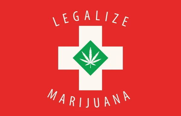 スイス国旗の形をした旗で 麻の葉が付いています マリファナの合法化 スイスの大麻の概念 医療用大麻の合法化 — ストックベクタ