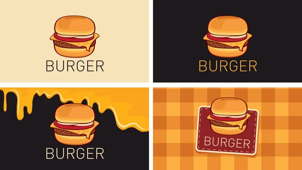 Een Setje Visitekaartjes Met Een Lekkere Hamburger Vector Illustratie Met — Stockvector