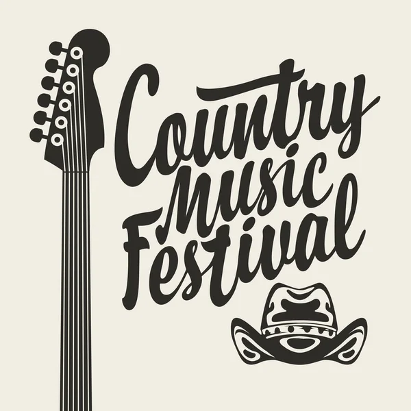 Poster Festival Musica Country Con Cappello Cowboy Manico Chitarra Iscrizione — Vettoriale Stock