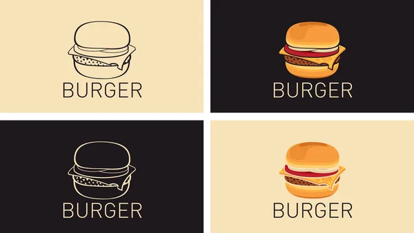 快餐店或咖啡店的一套带有美味汉堡包的名片 带有芝士汉堡或汉堡包的复古风格矢量插图 适用于菜单 — 图库矢量图片