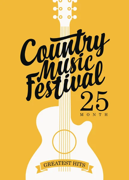 Manifesto Festival Musica Country Con Una Chitarra Iscrizione Calligrafica Sullo — Vettoriale Stock