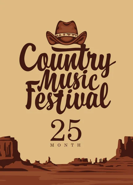 Poster Festival Musica Country Con Cappello Cowboy Iscrizione Sullo Sfondo — Vettoriale Stock