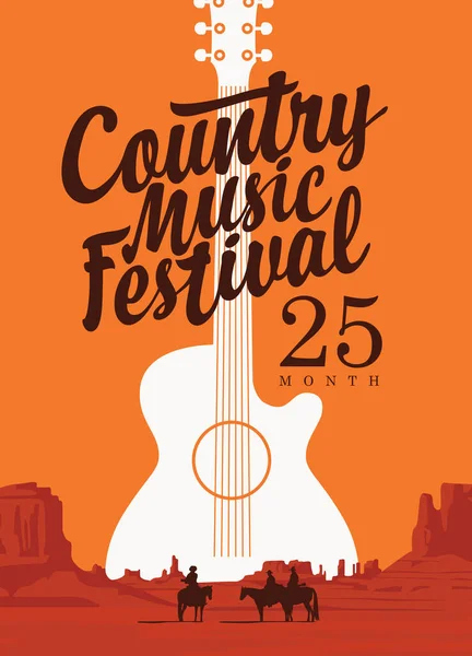 Affiche Pour Festival Musique Country Avec Une Guitare Une Inscription — Image vectorielle