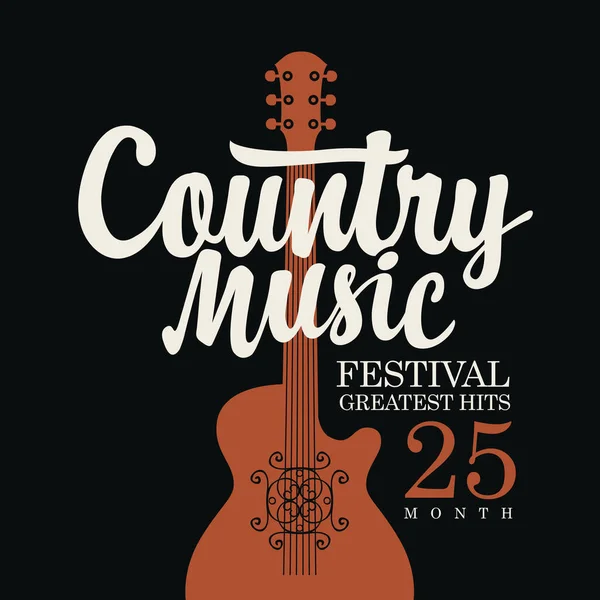 Manifesto Festival Musica Country Con Chitarra Iscrizione Calligrafica Sfondo Nero — Vettoriale Stock