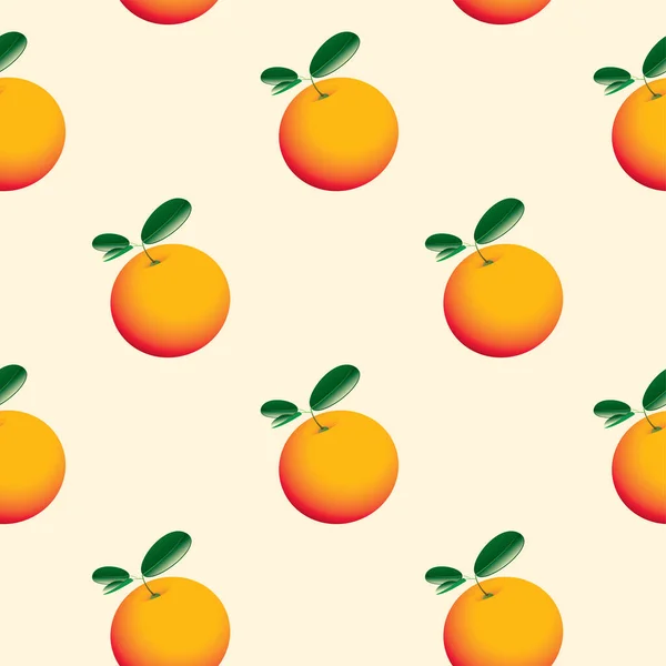 Seamless Pattern Fresh Oranges Green Leaves Cartoon Vector Background Stylized — Stock Vector