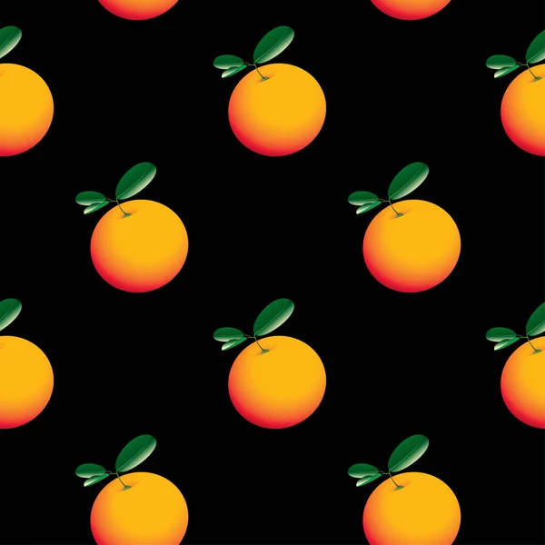 Patrón Sin Costuras Con Naranjas Frescas Hojas Verdes Sobre Fondo — Vector de stock