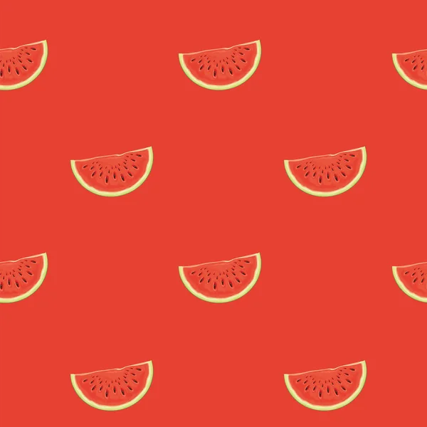 赤を基調に甘いスイカのスライスとシームレスなパターン ジューシーなスイカの夏のベクトルの背景 壁紙に適し 包装紙 果物のデザイン — ストックベクタ