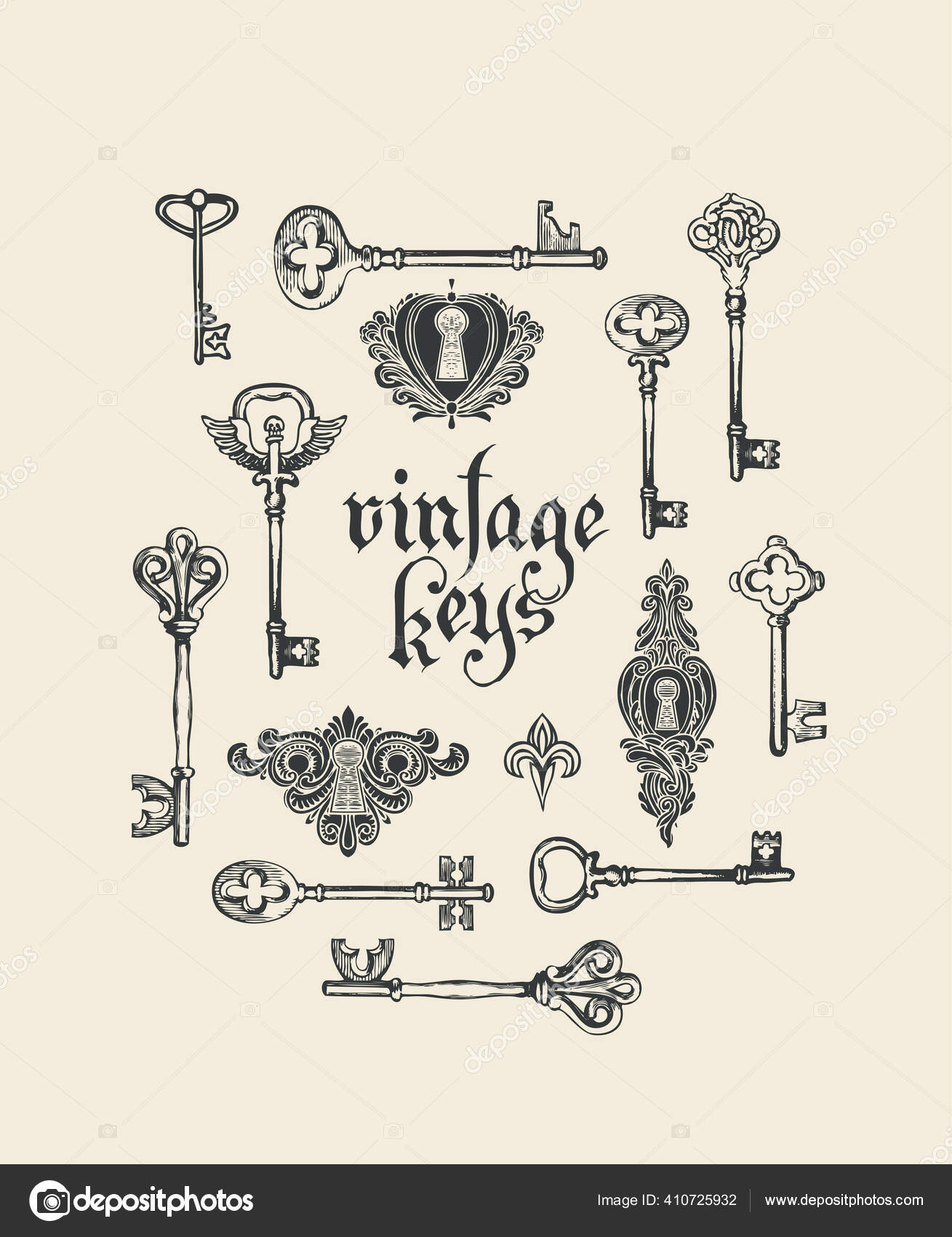 Banner Black Hand Drawn Keys Keyholes Inscription Retro Style Gothic ...