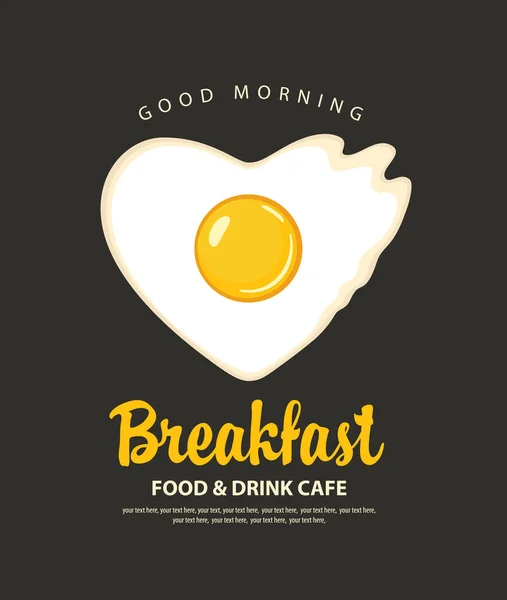 Banner Theme Breakfast Time Fried Egg Shape Heart Vector Menu — Stock Vector