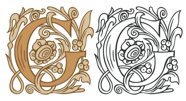 Lettre Initiale Avec Décorations Baroques Vintage Deux Majuscules Vectorielles Beige — Image vectorielle