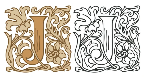 Lettre Initiale Avec Décorations Baroques Vintage Deux Lettres Vectorielles Majuscules — Image vectorielle