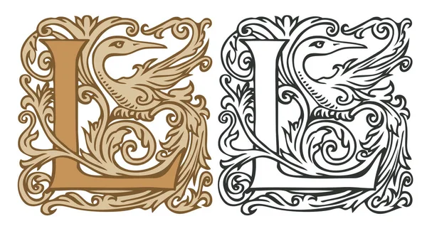 Lettre Initiale Avec Décorations Baroques Vintage Deux Majuscules Vectorielles Beige — Image vectorielle