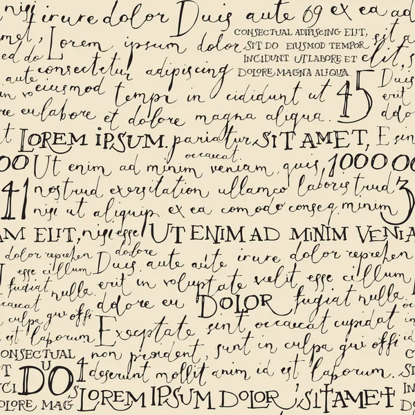 Vektornahtloses Muster Mit Handschriftlichem Text Auf Dem Alten Papierhintergrund Lorem — Stockvektor