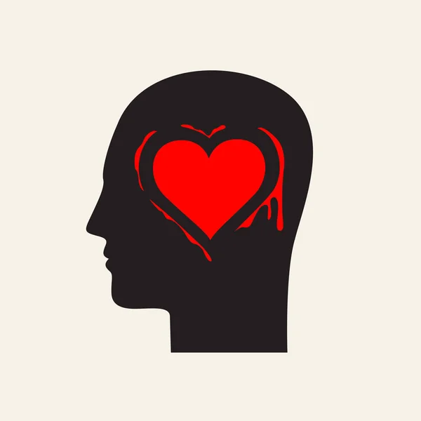 Μαύρη Σιλουέτα Ανθρώπινου Κεφαλιού Κόκκινη Καρδιά Στην Περιοχή Του Εγκεφάλου — Διανυσματικό Αρχείο