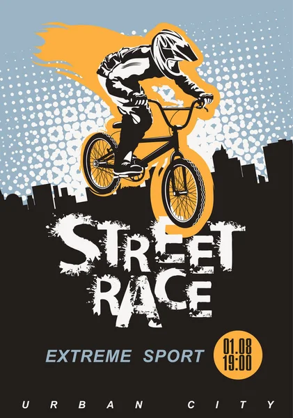 Affiche Met Een Springende Fietser Fiets Woorden Straatrace Een Stedelijke — Stockvector