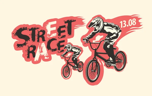 Letras Corridas Rua Ciclistas Nas Bicicletas Ilustração Vetorial Sobre Tema —  Vetores de Stock