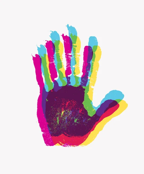 Красочные Детские Взрослые Отпечатки Рук Накладываются Друг Друга Цветные Отпечатки — стоковый вектор