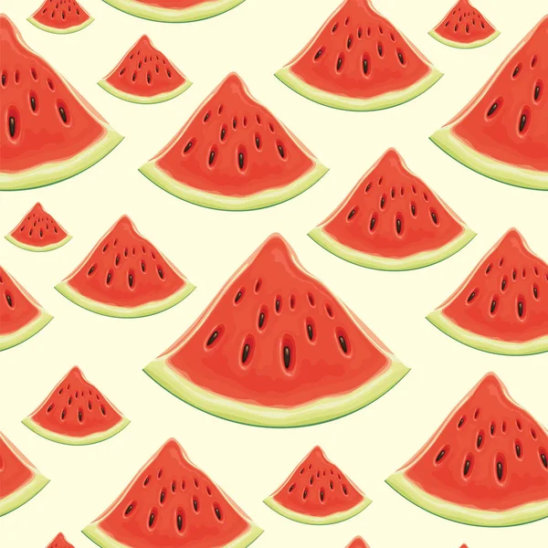 Fruit Seamless Pattern Red Sweet Watermelon Slices Vector Background Juicy — Stock Vector