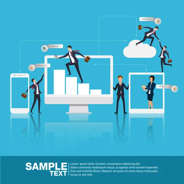 Isometric Social Network Growth Background Person Lines Mobile Computer Tablet — Wektor stockowy