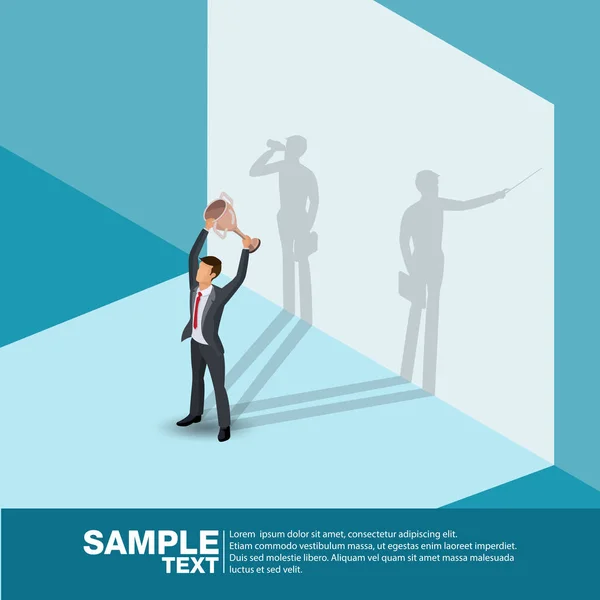 Isométrico Ganador Concepto Hombre Negocios Sombra Success Business Vector Ilustración — Archivo Imágenes Vectoriales