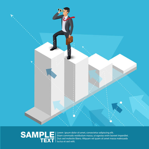 Future Business Leader Concept Finance Manager Business Man.Flat Isometric People Executive Manager Vector Investor Trader Business future vision Индивидуальный успех
