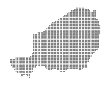 Piksel Nijer haritası. Vektör noktalı beyaz arka plan üzerinde izole Nijer haritası. Soyut bilgisayar grafik Nijer haritası. vektör çizim.