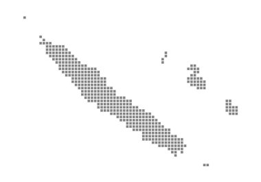 Yeni Kaledonya Haritası piksel. Vektör Yeni Kaledonya beyaz arka plan üzerinde izole noktalı haritası. Soyut bilgisayar grafik Yeni Kaledonya haritası. vektör çizim.