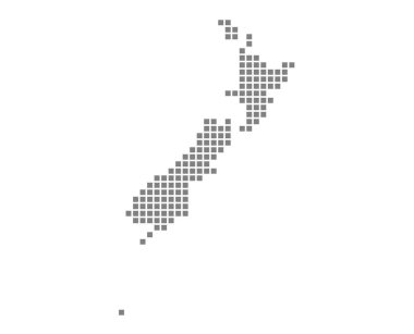 Yeni Zelanda Haritası piksel. Vektör Yeni Zelanda beyaz arka plan üzerinde izole noktalı haritası. Soyut bilgisayar grafik Yeni Zelanda haritası. vektör çizim.