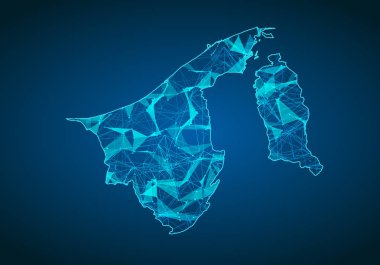 Soyut mash ölçekler Burma haritası ile koyu arka plan üzerinde çizgi ve nokta. Soyut ağ vektör brunei Darussalam kavramı. Internet ve bağlantı arka plan harita. Üçgen, nokta, çizgi vektör.