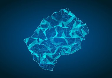 Lesoto haritası ile koyu arka plan üzerinde soyut mash çizgi ve nokta ölçekler. Soyut ağ vektör lesotho kavramı. Internet ve bağlantı arka plan harita. Üçgen, nokta, çizgi vektör.