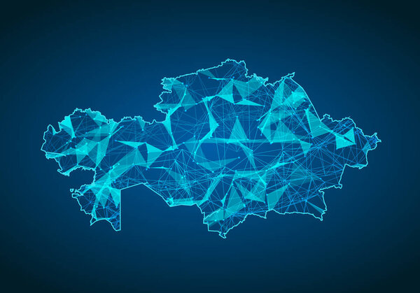 Abstract mash line and point scales on dark background with map of kazakhstan. Abstract network vector concept of kazakhstan. Internet and connection map background. Triangle, dot ,line Vector.