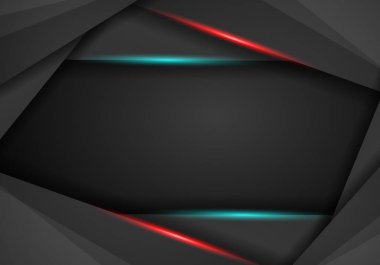 Siyah arka plan örtüşme boyut kırmızı ve mavi çerçeve düzeni vektör çizim. mesaj panosu metin ve tasarım modern web sitesi için. Soyut metalik siyah çerçeve düzeni modern teknoloji tasarım şablonu.