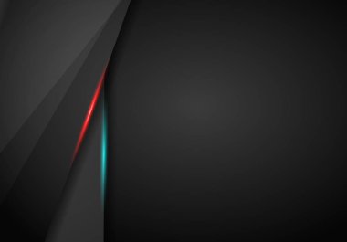 Siyah arka plan örtüşme boyut kırmızı ve mavi çerçeve düzeni vektör çizim. mesaj panosu metin ve tasarım modern web sitesi için. Soyut metalik siyah çerçeve düzeni modern teknoloji tasarım şablonu.
