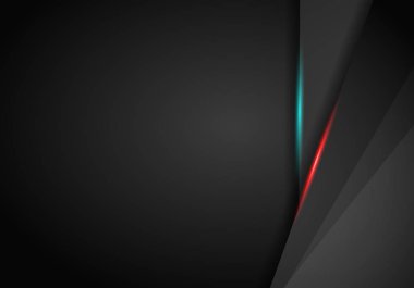 Siyah arka plan örtüşme boyut kırmızı ve mavi çerçeve düzeni vektör çizim. mesaj panosu metin ve tasarım modern web sitesi için. Soyut metalik siyah çerçeve düzeni modern teknoloji tasarım şablonu.