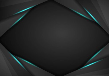 Soyut metalik modern mavi siyah çerçeve tasarım yenilik konsepti düzen arka plan. Teknolojik altyapı ile Metalik bayrak. Koyu arka plan. Vektör çizim Eps 10.