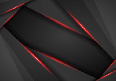 Metalik modern siyah kırmızı çerçeve tasarım yenilik konsepti düzen arka plan soyut. Teknolojik altyapı ile Metalik bayrak. Koyu arka plan. Vektör çizim Eps 10.