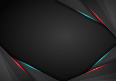 Soyut Metalik kırmızı ve mavi çerçeve tasarım yenilik konsepti düzen arka plan üzerinde siyah. Vektör çizim. Teknolojik altyapı ile Metalik bayrak. Koyu arka plan.