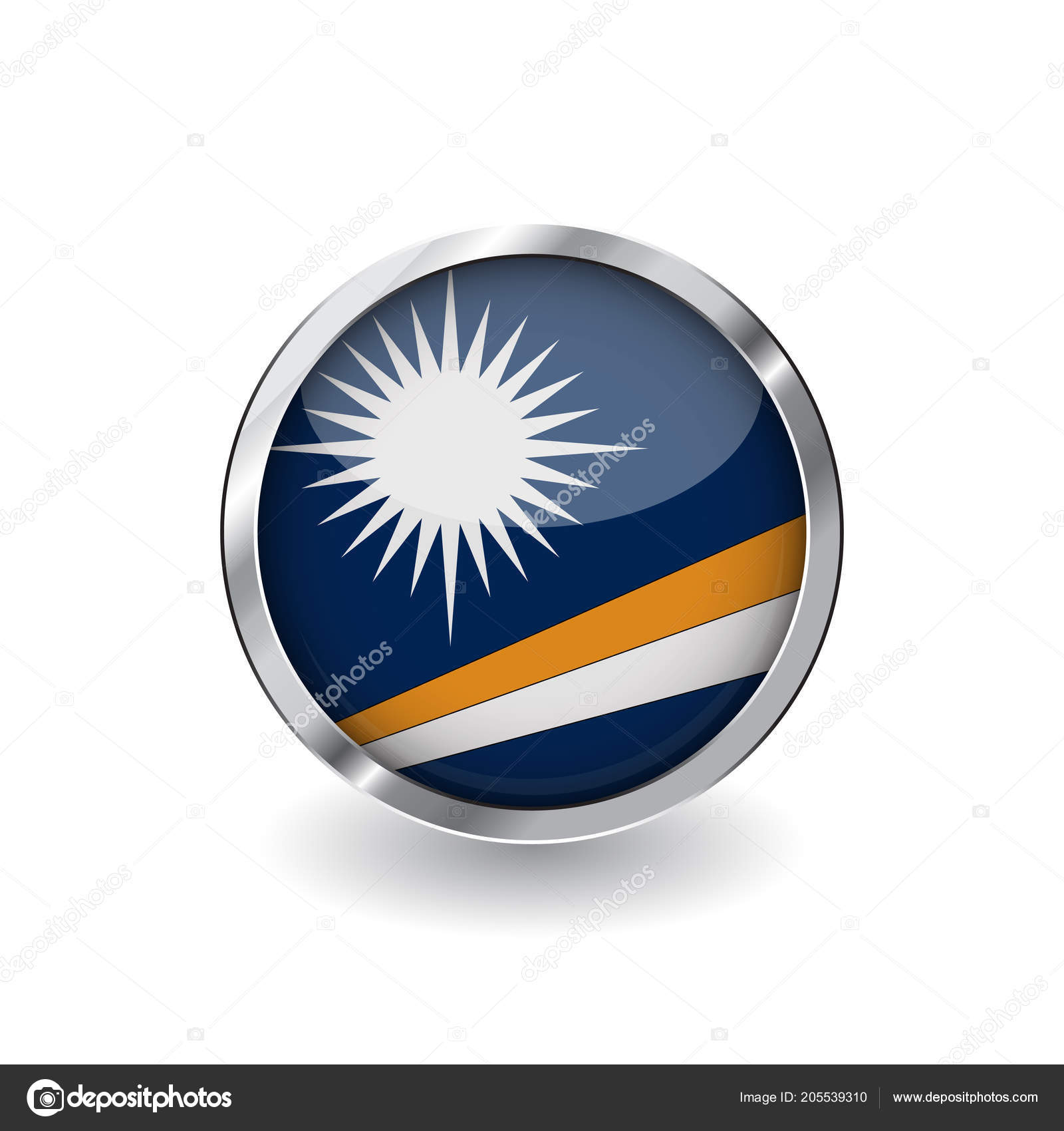 マーシャル諸島の旗は 金属製のフレームと影付きのボタン マーシャル諸島の国旗はベクトル アイコン 光沢のある効果と金属枠バッジ 白い背景の上の現実的なベクトル図 ストックベクター C Peacedeposit