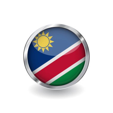 Namibya, gölge ile metal çerçeve tuşuna bayrağı. Namibya bayrak simgesi, parlak etkisi ve metalik sınır ile rozet vektör. Beyaz arka plan üzerinde gerçekçi vektör çizim.