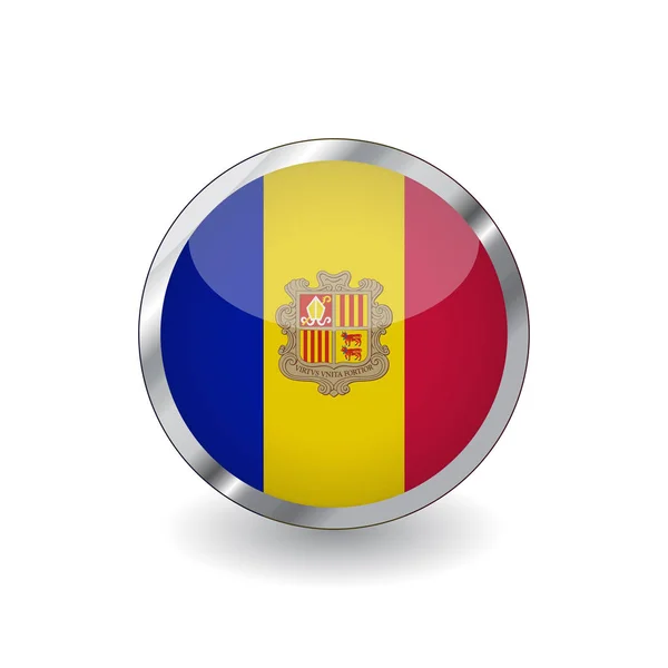 Vlag Van Andorra Knop Met Metalen Frame Schaduw Vlag Van — Stockvector