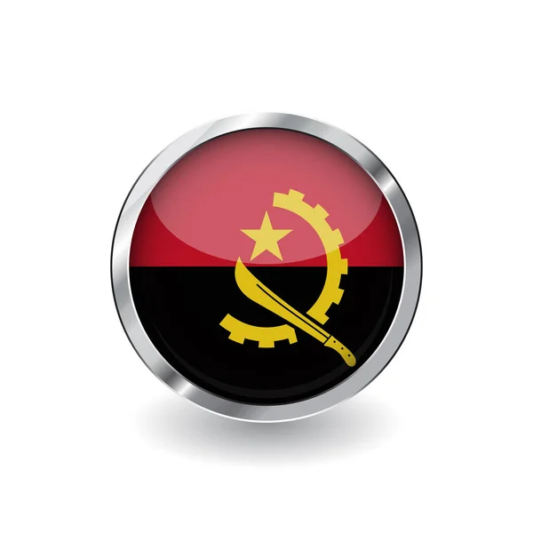 Flaga Angoli Przycisk Metalowej Ramie Cień Flaga Angoli Wektor Ikona — Wektor stockowy